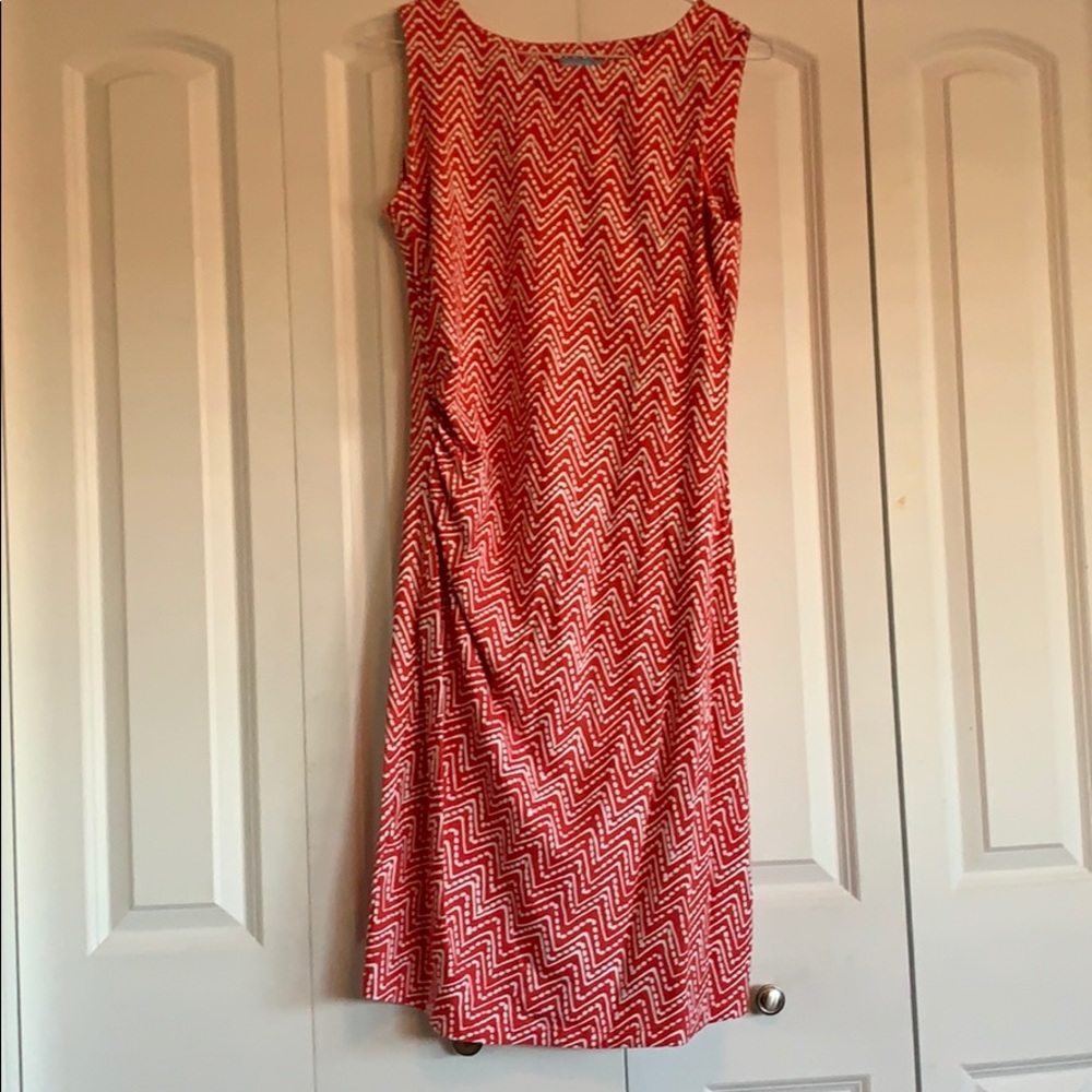 Orange print sleeveless, knee length dress